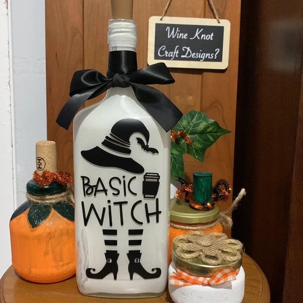Hand Crafted, Painted, 'Basic Witch' Spirit Bottle Lantern